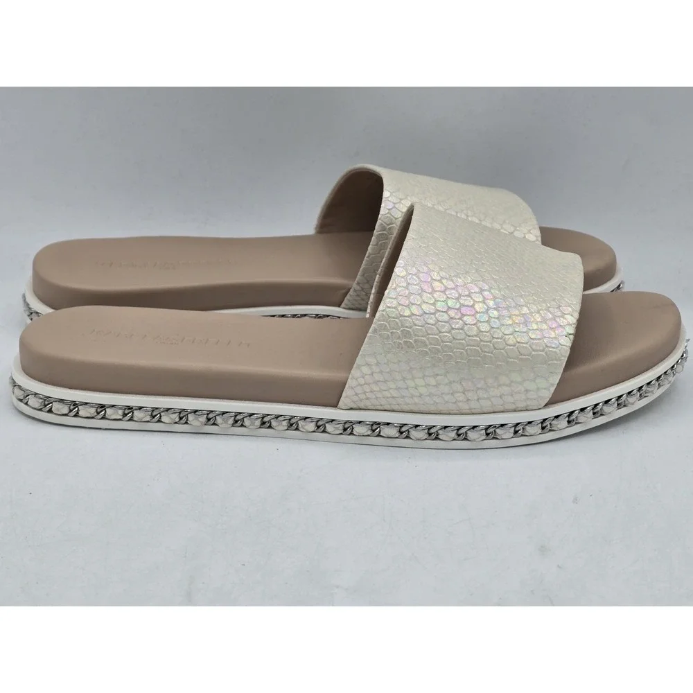 Karl Lagerfeld Paris Women's Billisnake Slide Sandal Slip on iridescent Sz 7.5 M